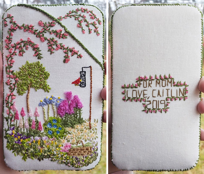 Cell Phone Pouch  Embroidery Garden